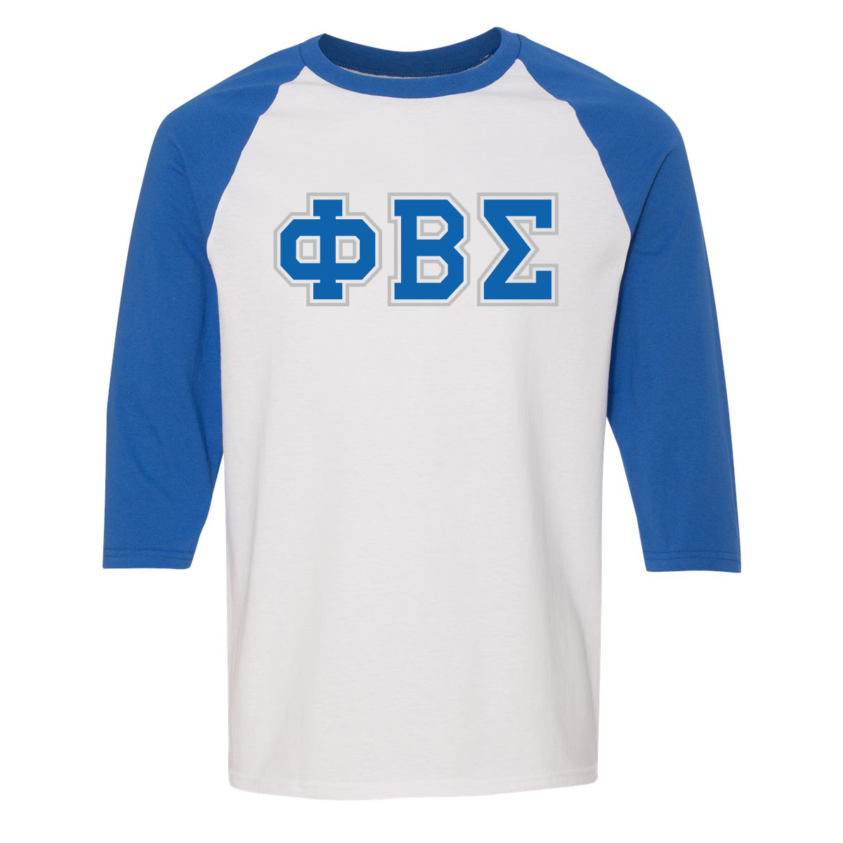 Greek Raglan 3/4 Sleeve T-Shirt, Printed Two Tone Varsity Letters