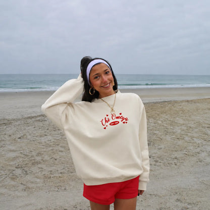 Sorority Mock-Neck Sweatshirt, Embroidered Heart Design