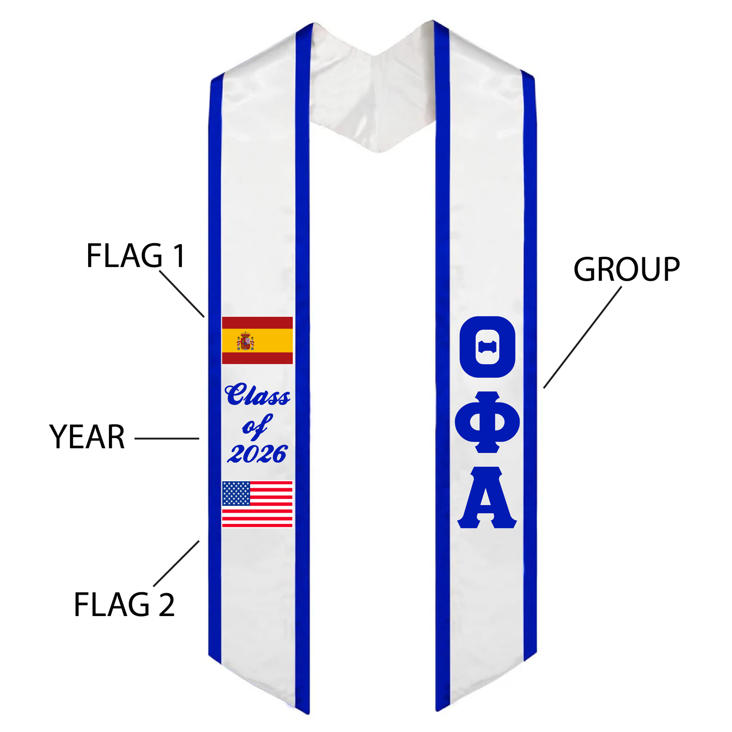 Greek Multi-Color Printed Graduation Stole with Nationality Flags