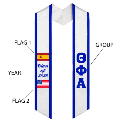 Greek Multi-Color Printed Graduation Stole with Nationality Flags