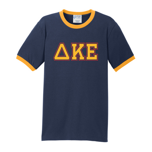 Greek Ringer Tee, Printed Two Tone Varsity Letters