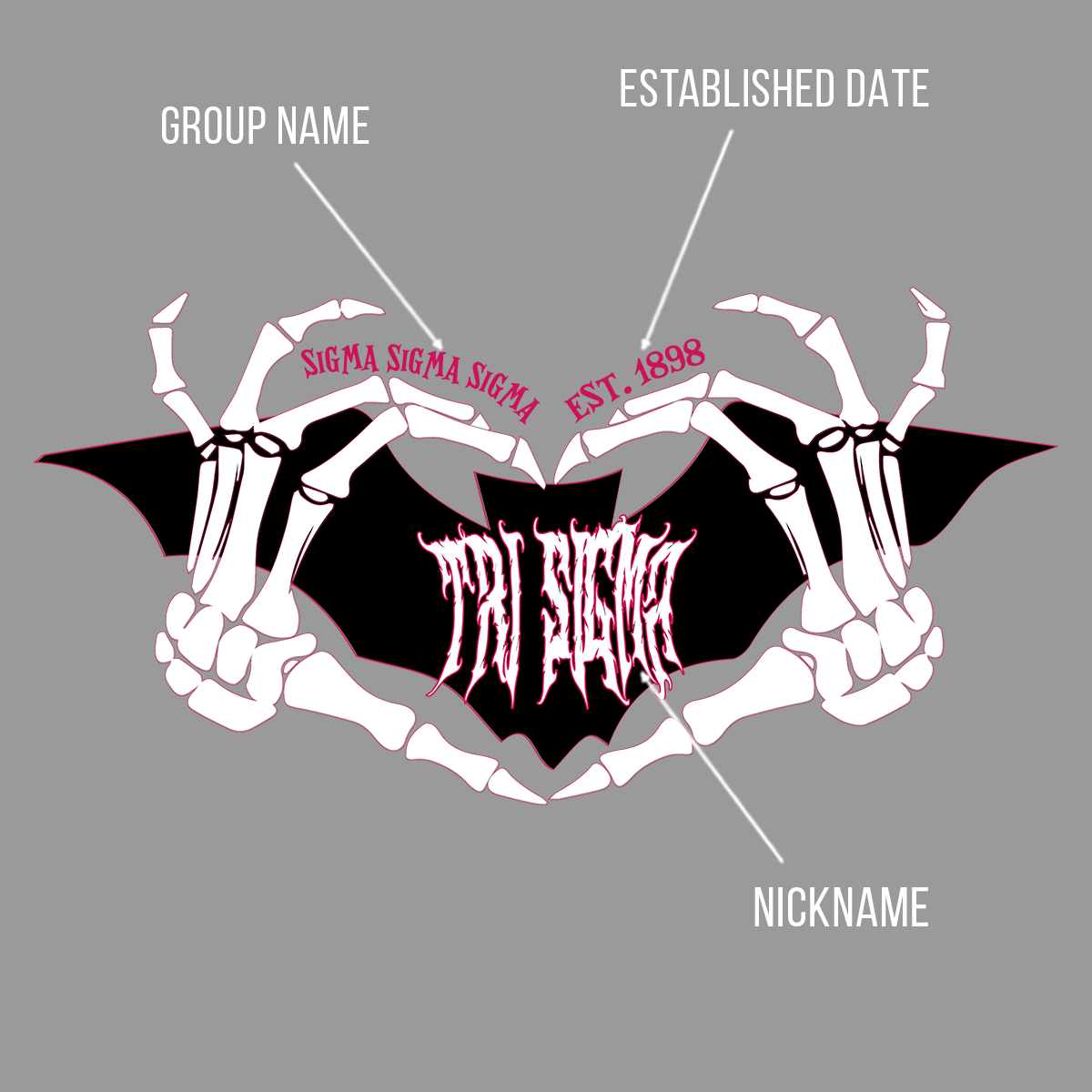 Sorority Cotton T-Shirt, Skeleton Heart Design