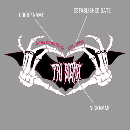 Sorority Cotton T-Shirt, Skeleton Heart Design