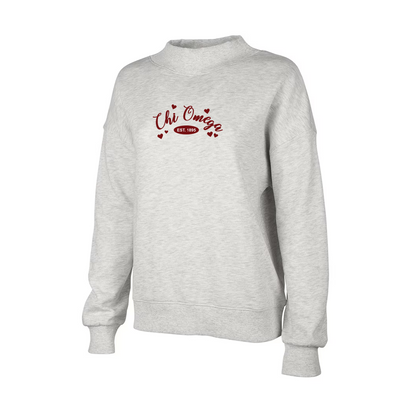 Sorority Mock-Neck Sweatshirt, Embroidered Heart Design
