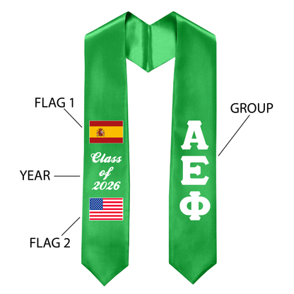 Greek Printed Graduation Stole with Nationality Flags
