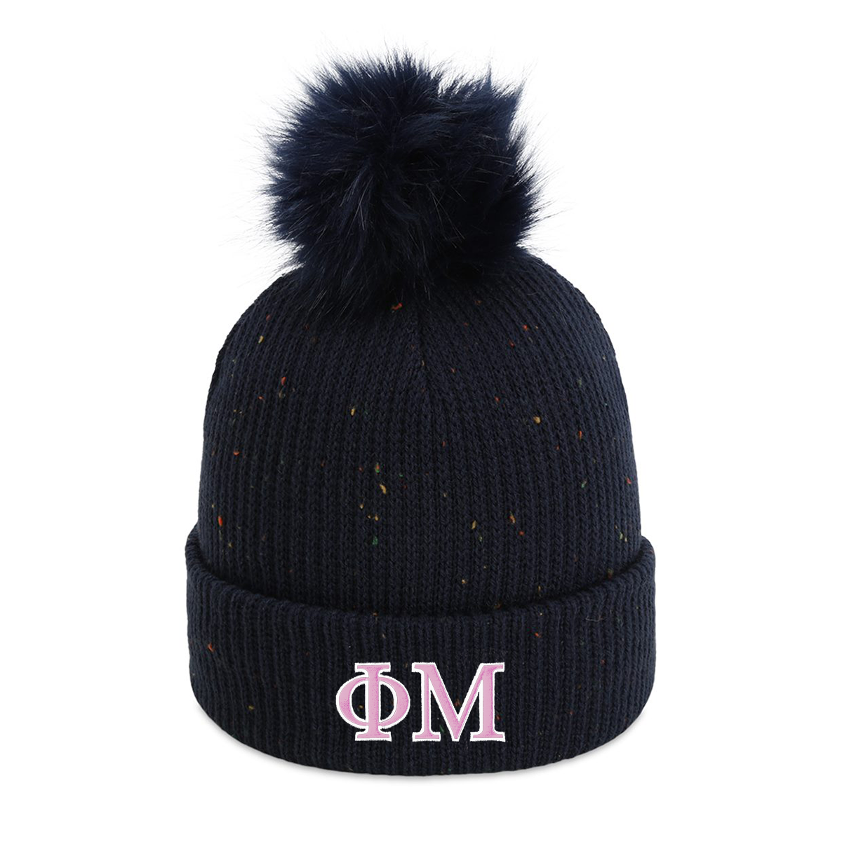 Sorority Pom Cuffed Beanie, 2-Color Greek Letters