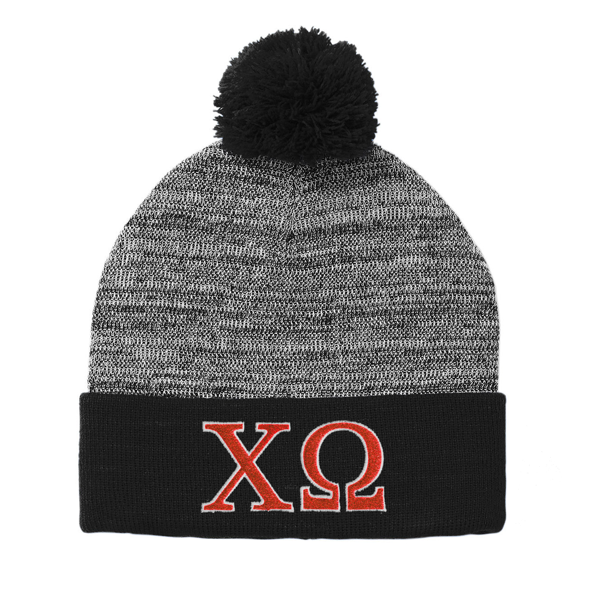 Sorority Heather Pom-Pom Beanie, 2-Color Greek Letters