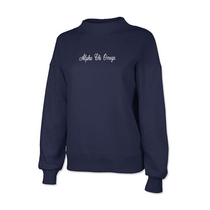 Sorority Mock-Neck Sweatshirt, Script Embroidered Design