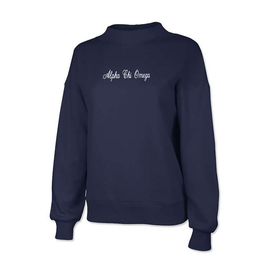 Sorority Mock-Neck Sweatshirt, Script Embroidered Design