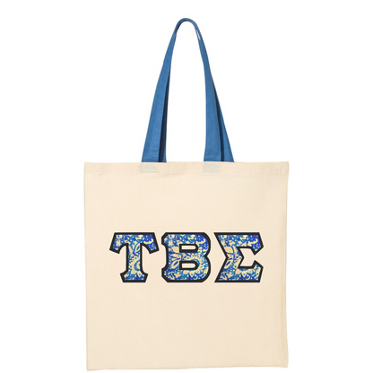 Greek Color Handle Tote Bag with Sewn On letters