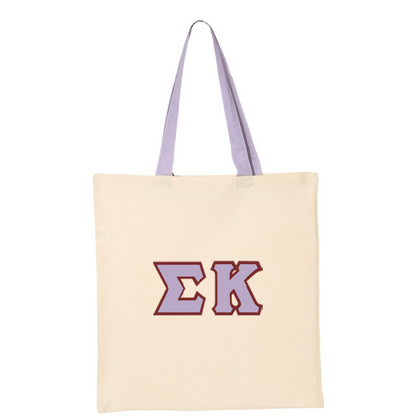 Sorority Color Handle Tote Bag with Sewn On letters