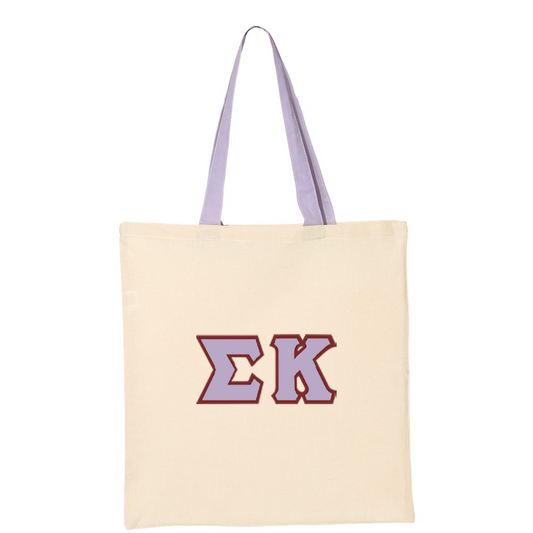 Sorority Color Handle Tote Bag with Sewn On letters