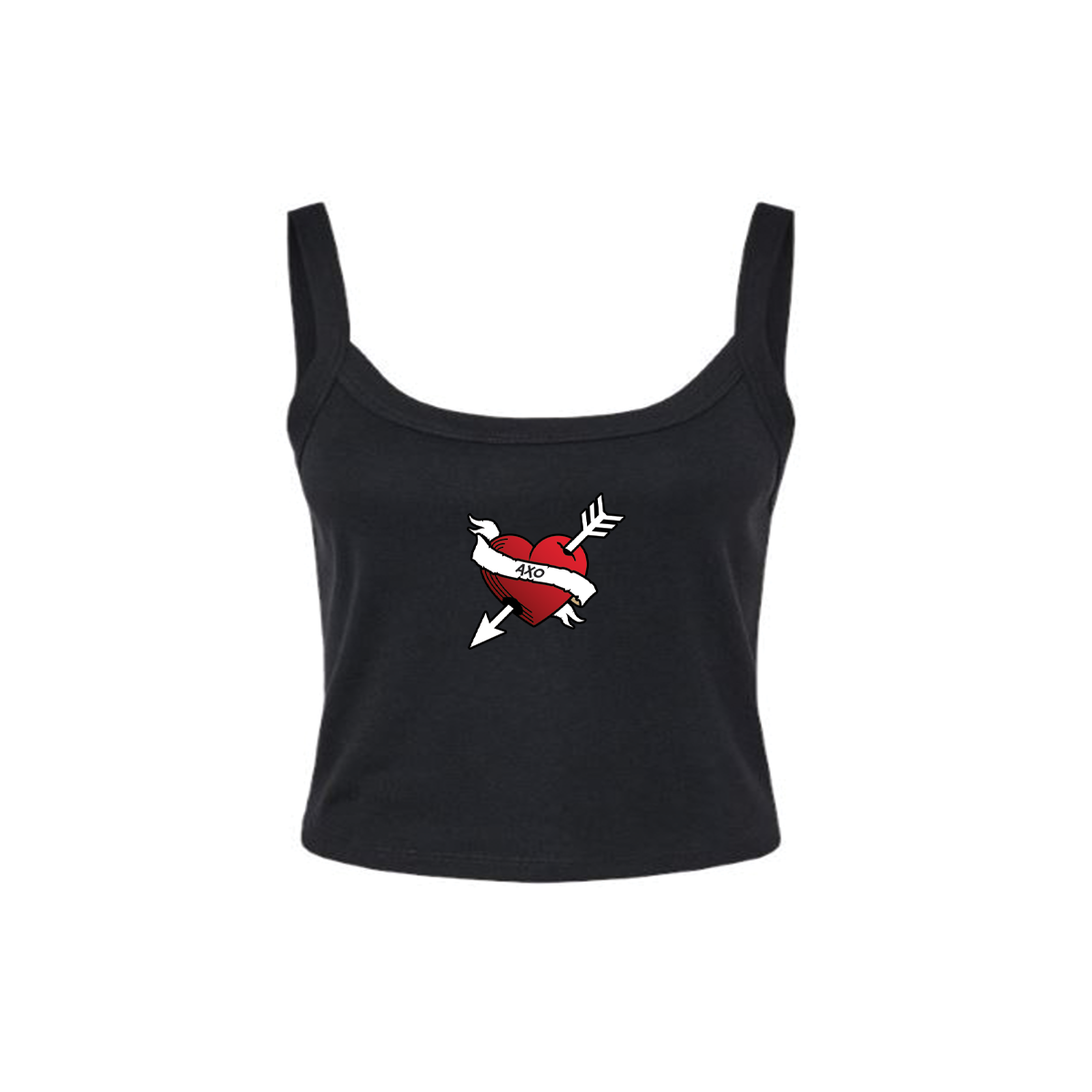 Sorority Crop Spaghetti Tank Arrow Heart Design