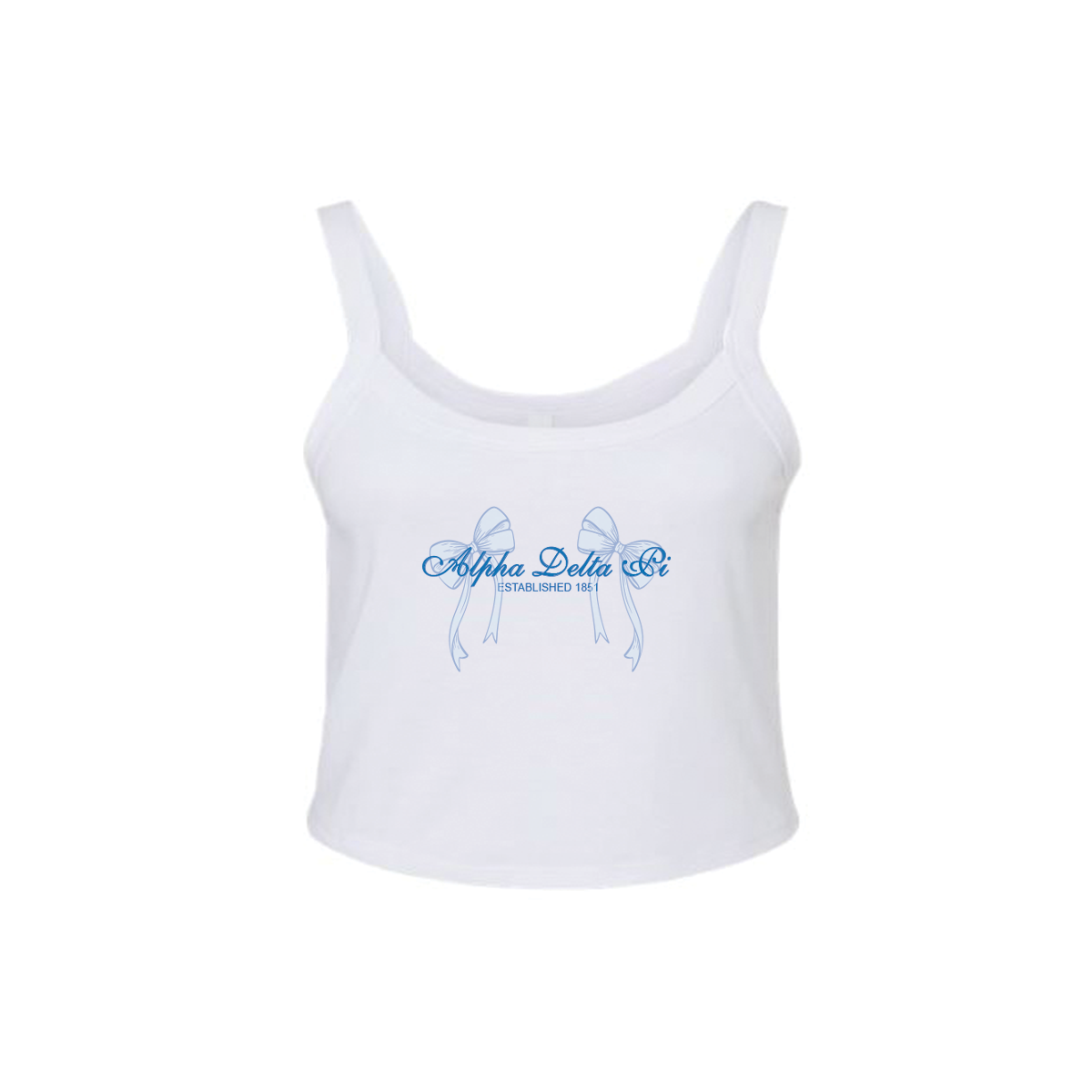 Sorority Crop Spaghetti Tank, Script Bow Design