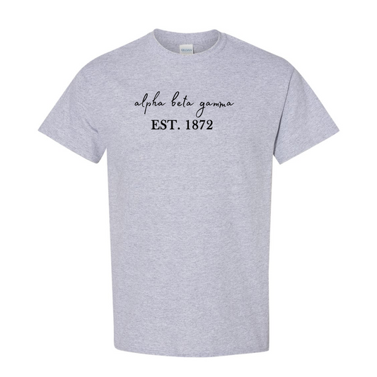 Greek Cotton Grey T-Shirt, Script Established Date Design
