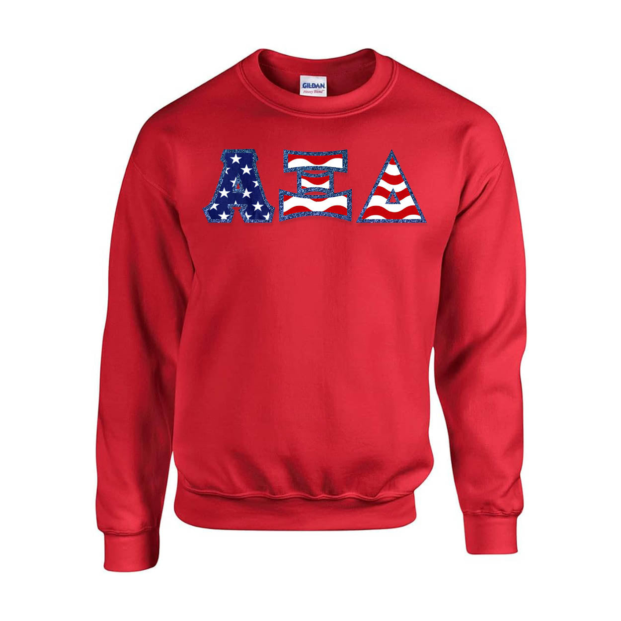 Greek Crewneck Sweatshirt, Stars and Stripes Letters - G180 - TWILL