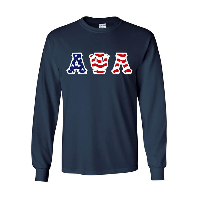 Greek Long-Sleeve, Stars and Stripes Letters - G240 - TWILL