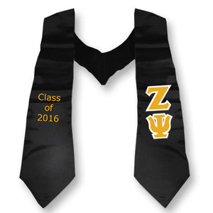 Zeta Psi Graduation Stole with Twill Letters - TWILL
