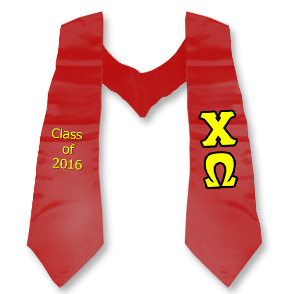 Chi Omega Graduation Stole, 3-inch Twill Letters - TWILL