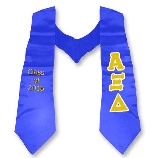 Alpha Xi Delta Graduation Stole, 3-inch Twill Letters - TWILL