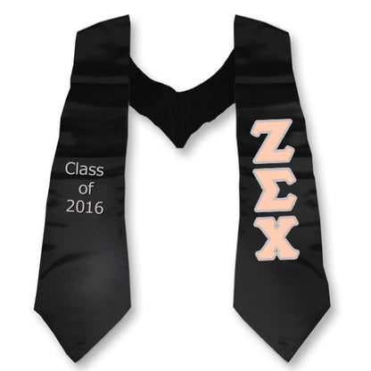 Zeta Sigma Chi Graduation Stole, 3-inch Twill Letters - TWILL