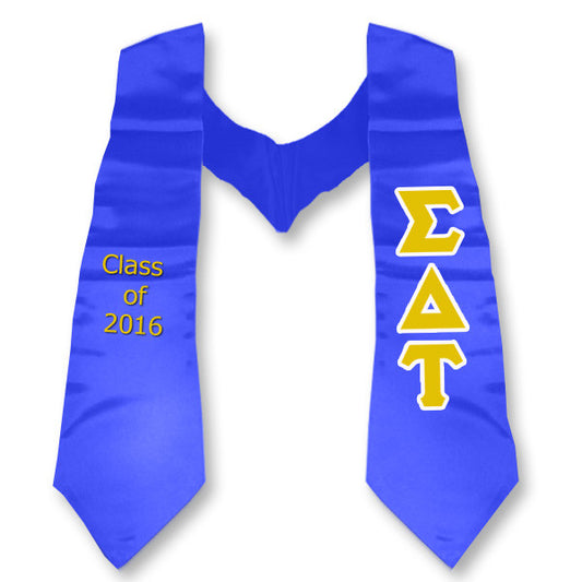 Sigma Delta Tau Graduation Stole, 3-inch Twill Letters - TWILL