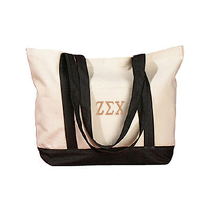 Zeta Sigma Chi Canvas Boat Tote, 1-Color Greek Letters - BE004 - EMB