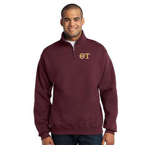 Theta Tau Quarter-Zip Sweatshirt, 2-Color Greek Letters - 995M - EMB