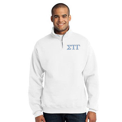 Sigma Tau Gamma Quarter-Zip Sweatshirt, 2-Color Greek Letters - 995M - EMB