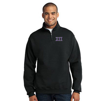 Sigma Pi Quarter-Zip Sweatshirt, 2-Color Greek Letters - 995M - EMB