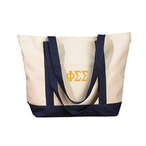 Phi Sigma Sigma Canvas Boat Tote, 1-Color Greek Letters - BE004 - EMB