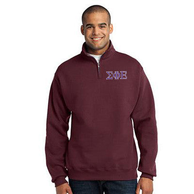 Sigma Phi Epsilon Quarter-Zip Sweatshirt, 2-Color Greek Letters - 995M - EMB