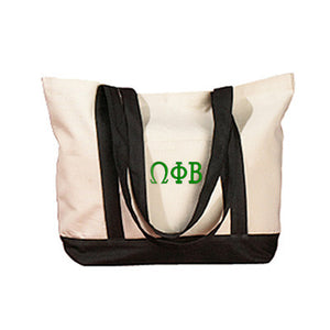 Omega Phi Beta Canvas Boat Tote, 1-Color Greek Letters - BE004 - EMB