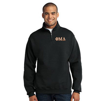 Phi Mu Delta Quarter-Zip Sweatshirt, 2-Color Greek Letters - 995M - EMB