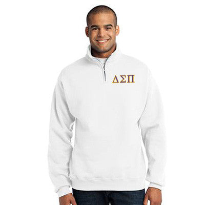 Delta Sigma Pi Quarter-Zip Sweatshirt, 2-Color Greek Letters - 995M - EMB