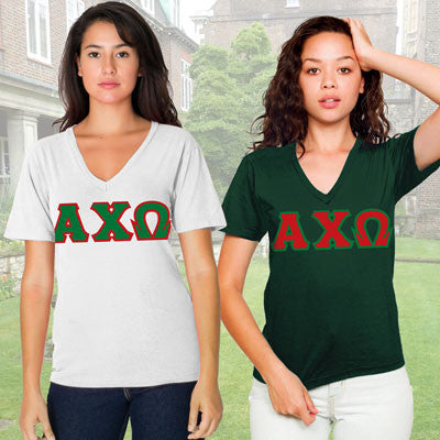 Alpha Chi Omega Sorority V-Neck Shirt , 2-Pack Bundle Deal - TWILL