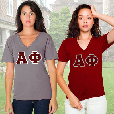 Alpha Phi Sorority V-Neck Shirt , 2-Pack Bundle Deal - TWILL