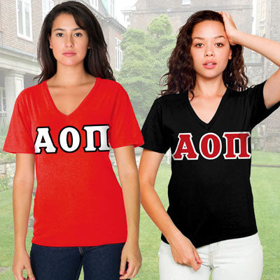 Alpha Omicron Pi Sorority V-Neck Shirt , 2-Pack Bundle Deal - TWILL