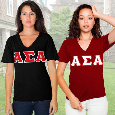 Alpha Sigma Alpha Sorority V-Neck Shirt , 2-Pack Bundle Deal - TWILL