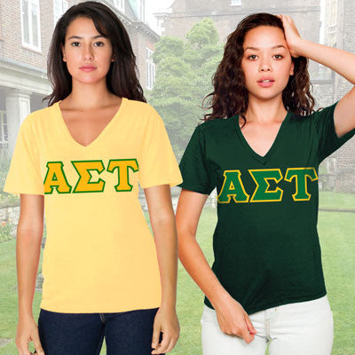 Alpha Sigma Tau Sorority V-Neck Shirt , 2-Pack Bundle Deal - TWILL