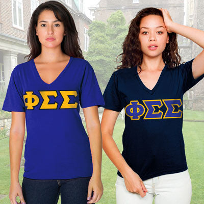 Phi Sigma Sigma Sorority V-Neck Shirt , 2-Pack Bundle Deal - TWILL