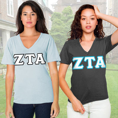 Zeta Tau Alpha Sorority V-Neck Shirt , 2-Pack Bundle Deal - TWILL
