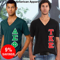 Greek Fraternity V-Neck T-Shirt (Vertical Letters), 2-Pack Bundle Deal - Bella 3005 - TWILL
