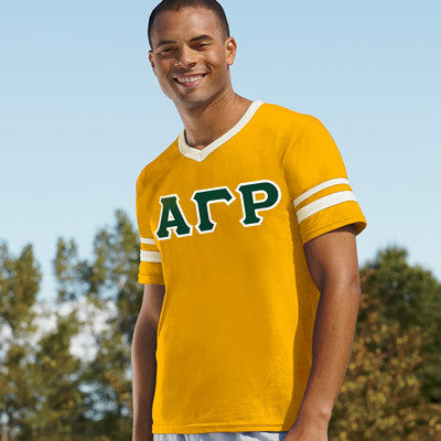 Alpha Gamma Rho V-Neck Jersey with Striped Sleeves - 360 - TWILL