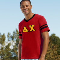 Delta Chi Striped Tee with Twill Letters - Augusta 360 - TWILL