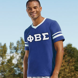 Phi Beta Sigma V-Neck Jersey with Striped Sleeves - 360 - TWILL