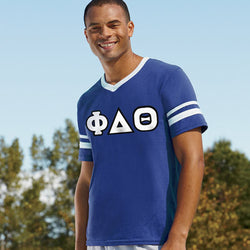 Phi Delta Theta V-Neck Jersey with Striped Sleeves - 360 - TWILL