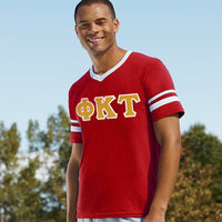Phi Kappa Tau Striped Tee with Twill Letters - Augusta 360 - TWILL