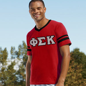 Phi Sigma Kappa V-Neck Jersey with Striped Sleeves - 360 - TWILL