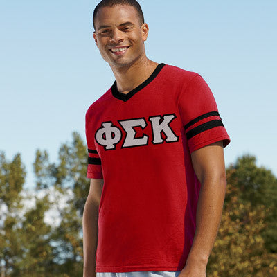 Phi Sigma Kappa Striped Tee with Twill Letters - Augusta 360 - TWILL